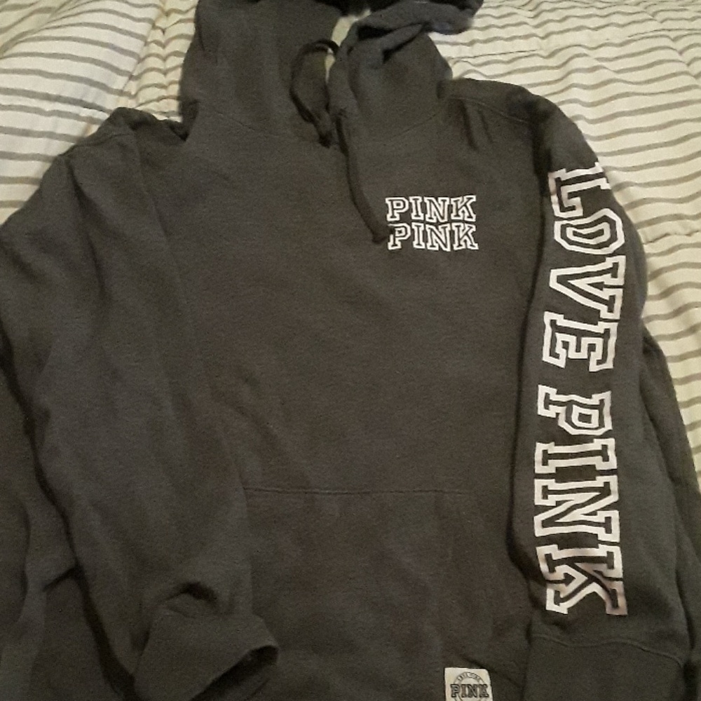 Grey hooded Pink brand sweatshirt